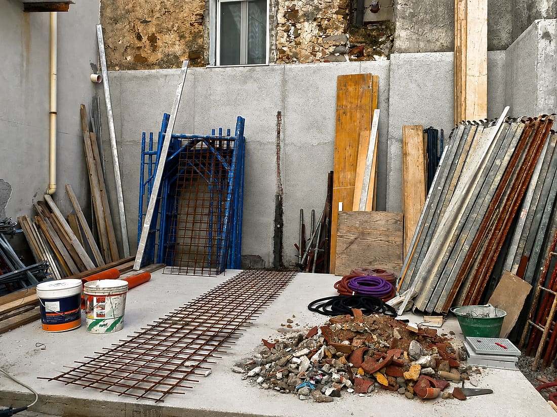 Deposito di cantiere nel cortile