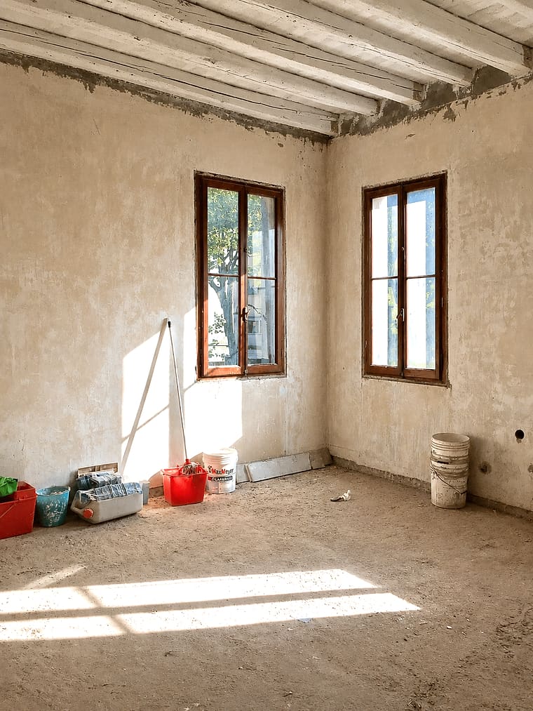Spazio scarnificato con orditura lignea a vista